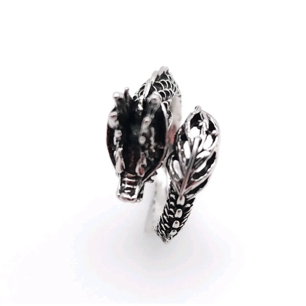 Dragon Head Ring Silver Plated Adjustable‎ Gothic Fantasy Artistic Jewelry